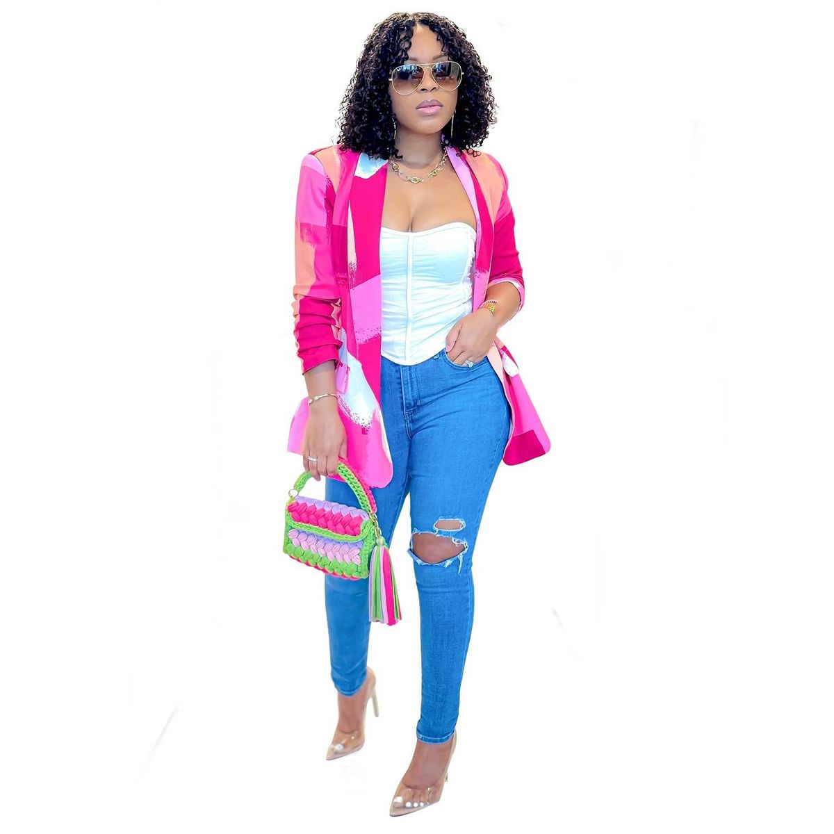 Women's Clothing Long-sleeved Printed Small Suit Small Jacket_mkmklike.com