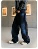 Galaxy Black Men's Streetwear Jeans - Loose Fit Straight Leg With Rhinestone Design, Trendy & Stylish For Casual Wear_mkmklike.com