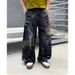 Men's Clothing Men's High End Straight Leg Jeans Loose Fit Fashionable Distressed Colorful Graffiti Wide Leg Dirty Pants For Spring Autumn_mkmklike.com
