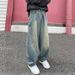 High Street Six Pocket Curved Knife Nostalgic Patchwork Jeans Men's Straight Leg Loose Pants Semi Elastic Button Style_mkmklike.com