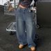 "Distressed Wide-Leg Denim Jeans – Extra Long & Loose Fit (Bluish/Black/Light Gray, XS-XXL)"_mkmklike.com
