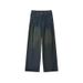 Women's Clothing Vintage Stonewash Gray Wide-Leg Jeans High Waist, Flared, Fleece-Lined, Winter Warm, Plus Size Friendly, Straight Leg Trousers_mkmklike.com