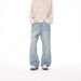 Men's Autumn/Winter Retro Casual Loose Straight Leg Jeans Midweight Cotton Washed Distressed Versatile Wide Leg Blue Black_mkmklike.com