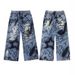 Unisex Retro Graffiti Distressed Wide Leg Jeans High Street Style Straight Leg Pants European Trend_mkmklike.com