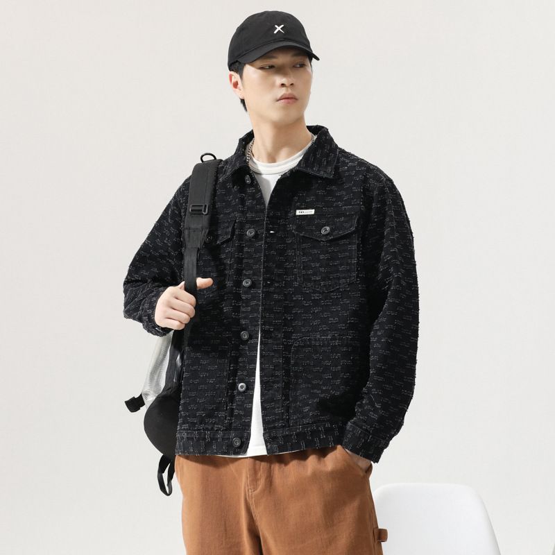 Men's Clothing Trendy Brand High End Jacquard Denim Jacket for Boys Loose and Handsome Casual Jacket Tops_mkmklike.com