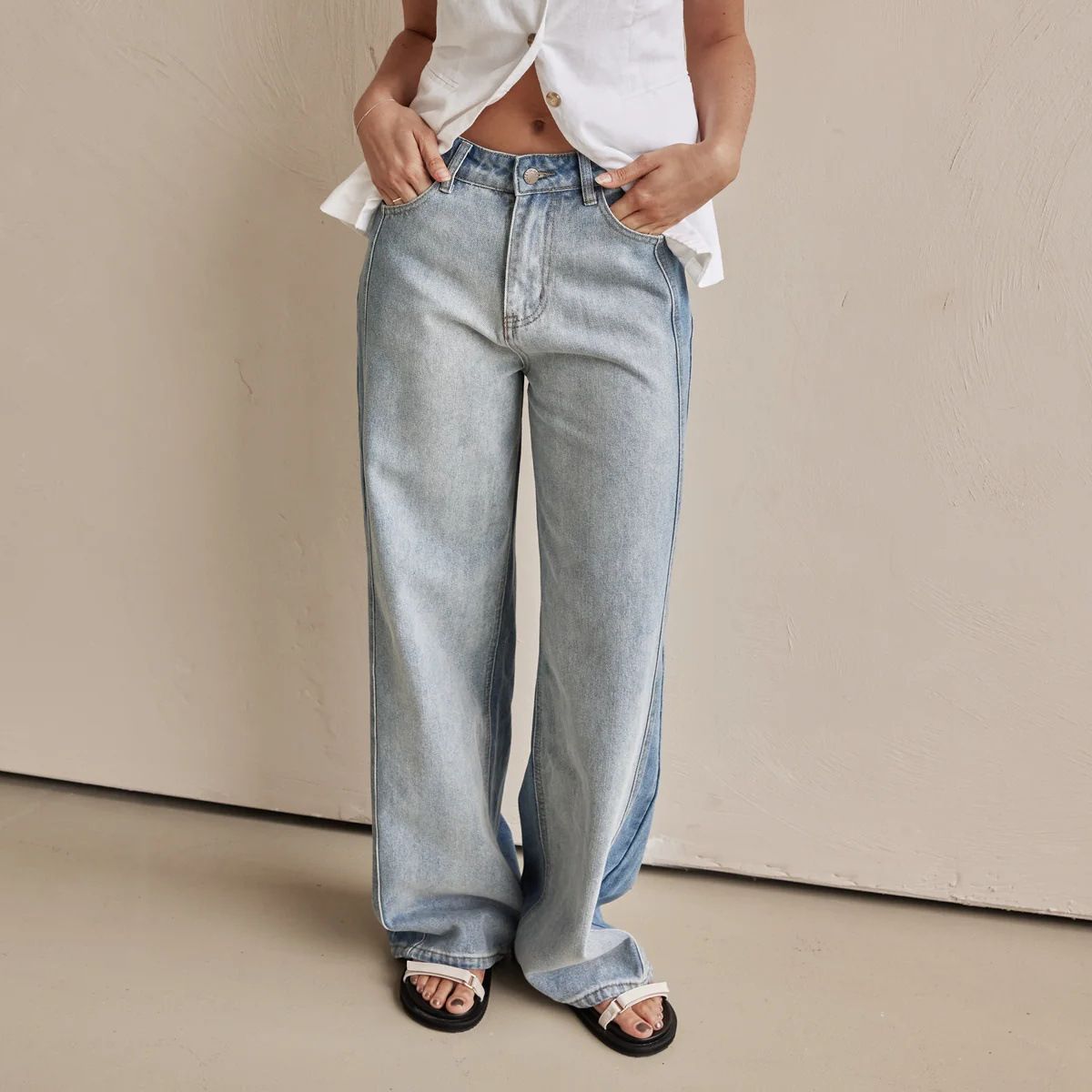 Women's Clothing Jeans women new wide leg pants fashionable street washed monkey jeans 8932_mkmklike.com