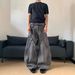 Grunge Couple Jeans – Distressed Black-Gray Patchwork, Relaxed Bootcut For Men & Women (82% Cotton, Vintage Washed, S-XXXL)_mkmklike.com