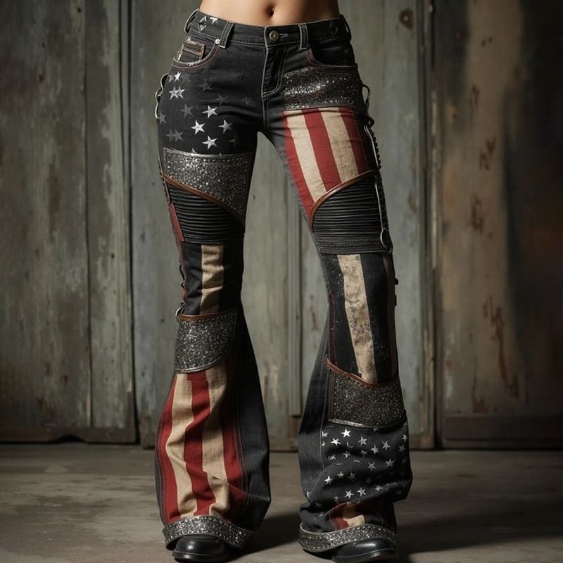 Women's 3D Digital Print Slimming Flared Jeans Fashionable Autumn/Winter New European American Style Independent Website_mkmklike.com