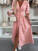 Women's Clothing Fashion Sexy V Neck Long Button Denim Dress_mkmklike.com