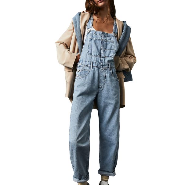 Women's Casual Washed Loose Denim Overalls Style Long Pants_mkmklike.com