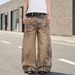 Retro Leopard And Tiger Print Patchwork Jeans High Waisted Wide Leg Slimming Floor Length Pants Men's Clothing Denim_mkmklike.com