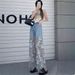 High-waisted Wide-leg For Women, 2025 New Style, Versatile Hollow Lace Splicing, Drapey Denim , Loose Straight-leg_mkmklike.com