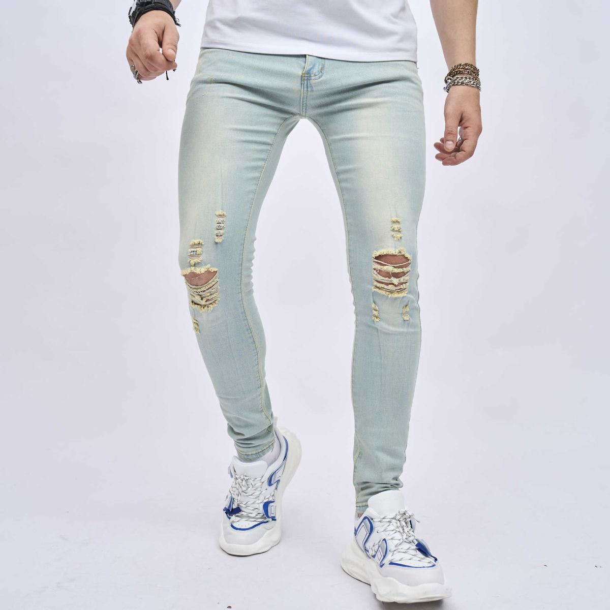 Men's Stretch Ripped Skinny Jeans - High Elasticity Slim Fit Denim Pants For Casual Wear (Black, Blue, Gray) - Sizes 28-38_mkmklike.com