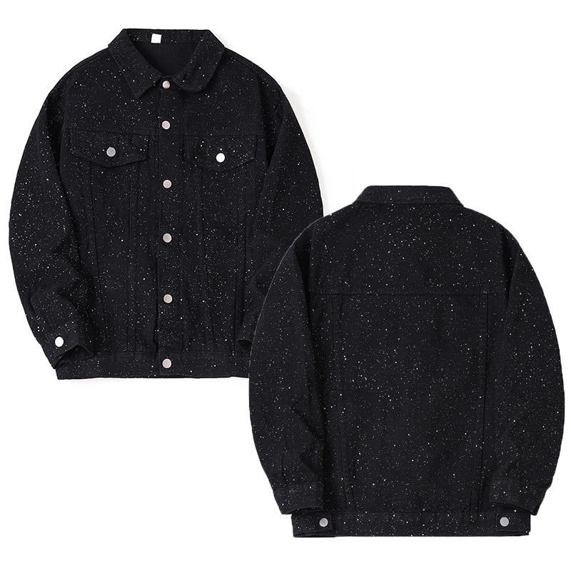 Men's Clothing Fashionable American Retro Cool Jacket Starry Sky Design Trendy Loose Street Style Men's Denim Jacket_mkmklike.com