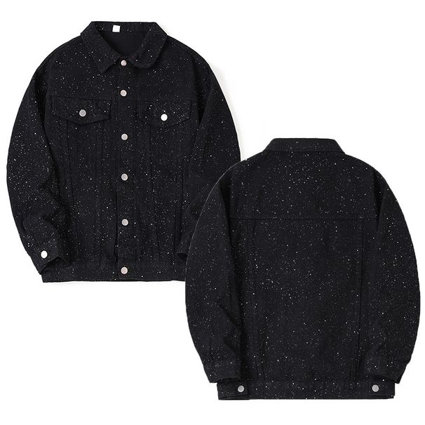 Men's Clothing Fashionable American Retro Cool Jacket Starry Sky Design Trendy Loose Street Style Men's Denim Jacket_mkmklike.com