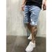 Men's Light Blue Ripped Denim Shorts - Casual Streetwear Jeans With Straight Leg & Mid Rise - Summer Fashion For Youth_mkmklike.com