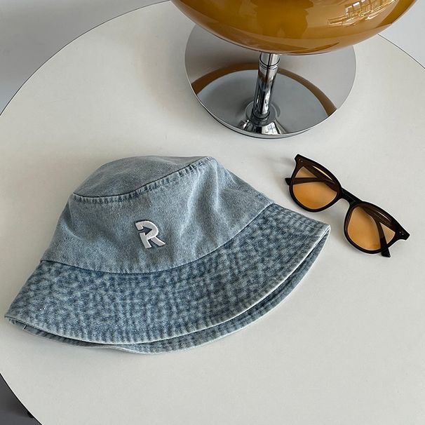 Hot Sale Summer Denim Bucket Cap Women Simple Letter Fisherman Hat Unisex Cotton Sunscreen Panama Hats Outdoor Beach Caps_mkmklike.com