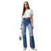 Distressed Washed Straight Leg Jeans For Women - Relaxed Fit High Waist Denim Pants With Vintage Style_mkmklike.com
