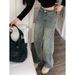 Foreign Trade Cross-border American Retro Y2K Blue Wide-leg Denim Floor-length Pants For Women_mkmklike.com