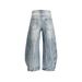 Men's Clothing Distressed Light Blue Baggy Jeans For Men & Women - Vintage Washed High Waist Straight Leg Denim Pants With Cat Whisker Details_mkmklike.com