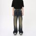 Men's Clothing Retro High Street Flared Jeans For Men Loose Straight Leg Pants Button Decoration Trendy Brand_mkmklike.com