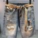 Vintage Distressed Denim Shorts For Men - Relaxed Fit Patchwork Cargo Shorts With Ripped Details, Light Blue_mkmklike.com
