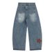 2025 New American Style Plaid Star Patch Embroidered Jeans Design Loose Casual Wide-Leg Pants_mkmklike.com