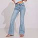 Light Blue Washed Double Button High Waist Flared Jeans for Women Slim Fit Height Enhancing Elastic Flared Pants_mkmklike.com