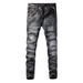 Men's Clothing Retro Ripped Jeans For Men Black Grey Washed Distressed Personality Worn Patches Slim Fit Trousers_mkmklike.com