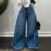 Women's Clothing Flared Jeans - High Waist Wide Leg Vintage Denim Pants With Solid Color (S-XL)_mkmklike.com