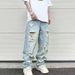 Men's Distressed Washed Blue Jeans – Relaxed Straight Fit With Ripped & Whisker Details | Streetwear Casual Pants_mkmklike.com