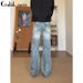 Men's Straight Leg Slightly Flared Jeans Cleanfit Bamboo Texture Premium Washed Distressed Retro Style High Street_mkmklike.com