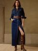 K Women's Long Sleeved Breasted Fashionable Long Dress. Excluding Belt_mkmklike.com