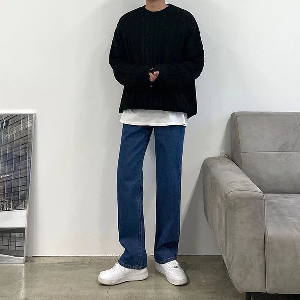 Men's Non-Stretch Jeans Solid Color Long Pants Loose Slim Fit Trousers For Spring And Autumn_mkmklike.com
