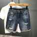 Men's Slim Fit Straight Leg Distressed Embroidered Denim Shorts American Style Washed Casual Sporty Versatile Trendy Five Point Pants_mkmklike.com