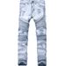 Foreign Trade European And American Street BIKER JEANS Men's Motorcycle Wrinkled Ripped Slim Fit Stretch Skinny Jeans_mkmklike.com