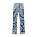 "Vintage Washed Distressed Patchwork Jeans For Men – Blue Denim With Embroidered Patches, Baggy Straight Fit | 90s Hip-Hop & Streetwear Vibe"_mkmklike.com