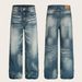 Men's Vintage Washed Blue Straight Leg Jeans With Cat Whisker Design - Classic Streetwear Style For Casual Outfits_mkmklike.com