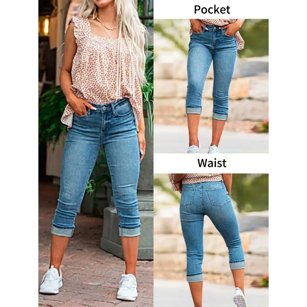 Women's Clothing Retro Style Skinny Jeans For Women High Stretch Solid Color Cropped Denim Pants For Formal & Casual For Women_mkmklike.com
