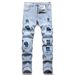 Men's Slim Fit Stretch Ripped Jeans - Classic Blue Distressed Denim Pants With Elastic Waist & Tapered Leg_mkmklike.com