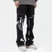American High Street Paint Washed Jeans Men's Ins Hip Hop Slim Fit Flared Mopping Overalls Pants_mkmklike.com