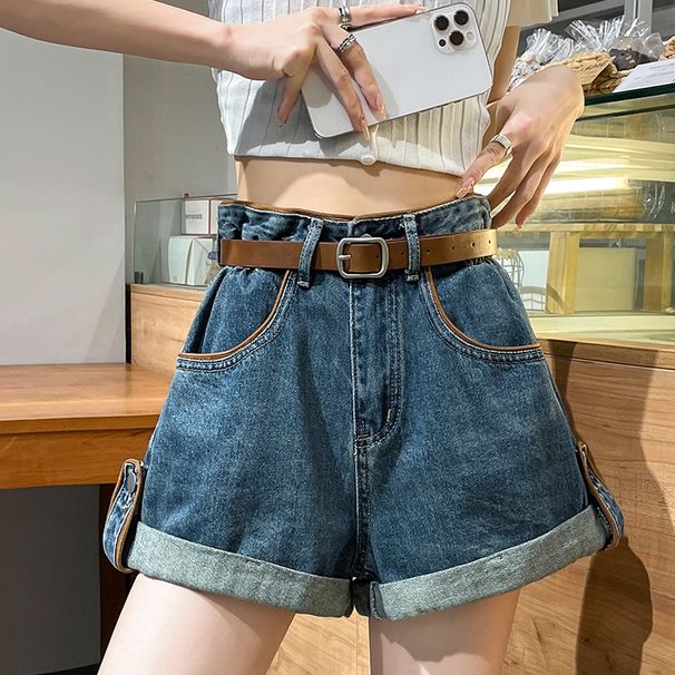 High Waisted Pear Shaped Figure Denim Shorts for Women plus Size Loose A-Line Wide Leg Pants Chubby Summer Thighs_mkmklike.com
