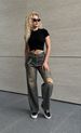 Women's Clothing Vintage Washed Distressed High-Waisted Wide-Leg Jeans For Women - Retro Loose Fit Long Denim Pants With Frayed Details_mkmklike.com
