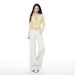 American Retro Style|Rivet Decoration|Low-waisted Loose Flared Jeans For Women In Ivory White_mkmklike.com