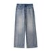 Men's Clothing 2025 Washed Blue And White Gradient Contrast Jeans Loose Casual Straight Floor Length Mid Waist Men's And Women's Trousers_mkmklike.com