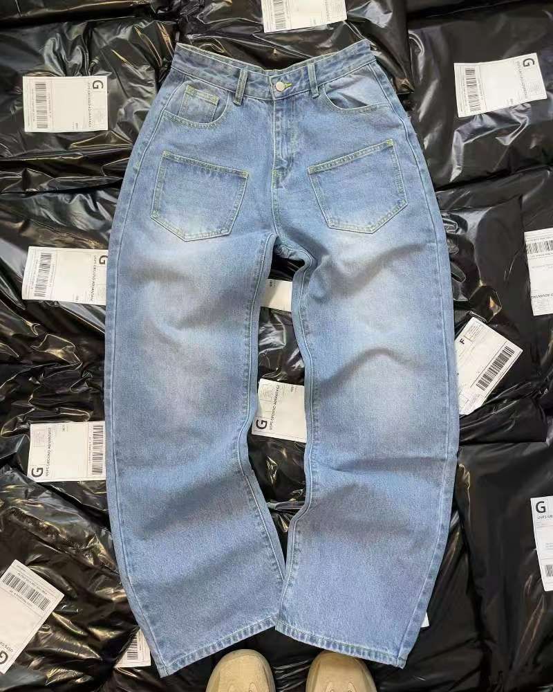 Unisex Floral Print Vintage Jeans – Retro Washed Denim Pants For Men & Women, Loose Fit Casual Streetwear For Summer_mkmklike.com