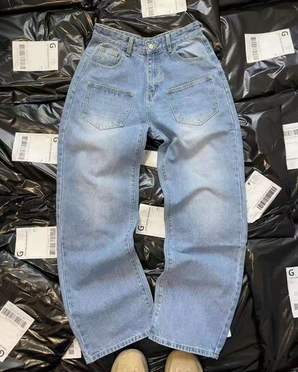 Unisex Floral Print Vintage Jeans – Retro Washed Denim Pants For Men & Women, Loose Fit Casual Streetwear For Summer_mkmklike.com