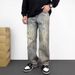 Men's Retro Street Spring Ripped Jeans Ink Splatter Sequins Style Loose Versatile Straight Leg Trousers_mkmklike.com
