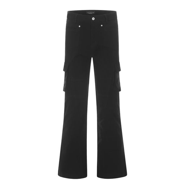 Unisex Retro Cargo Pants – Black Utility Workwear Jeans (Straight-Leg Bootcut, Multi-Pocket Design)_mkmklike.com