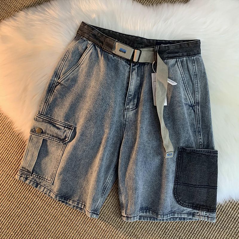 Washed Old Denim Shorts, Men's Summer Trend, Ins Multi Pocket Workwear Pants, Loose Fitting American Casual Capris_mkmklike.com